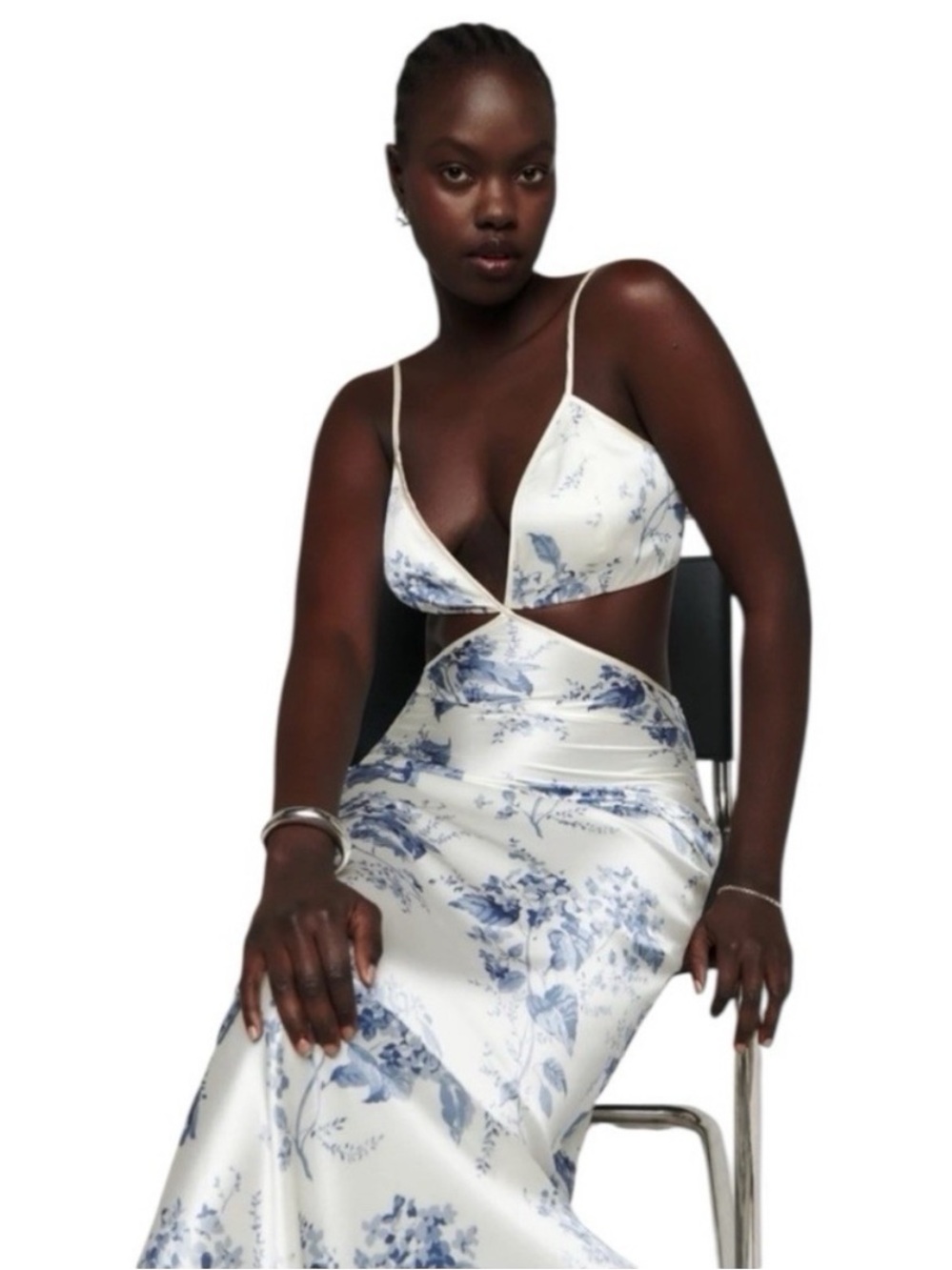 Reformation Poppies Cutout Silk Dress in Lupine Blue